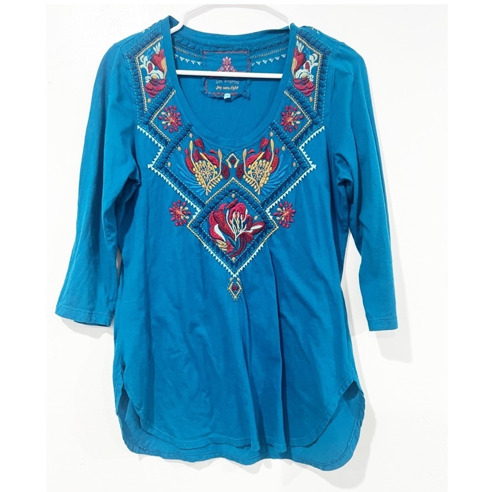 Johnny Was Blue Embroidered Shirt